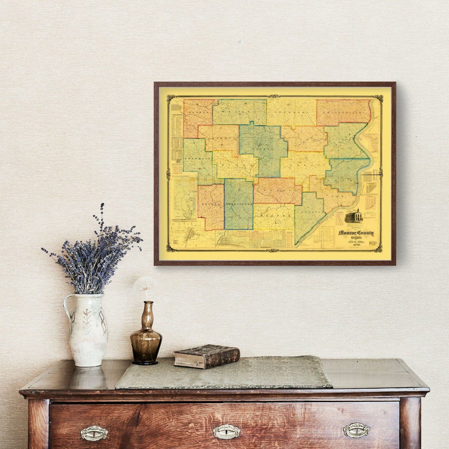 Vintage Map of Monroe County, Ohio, 1869