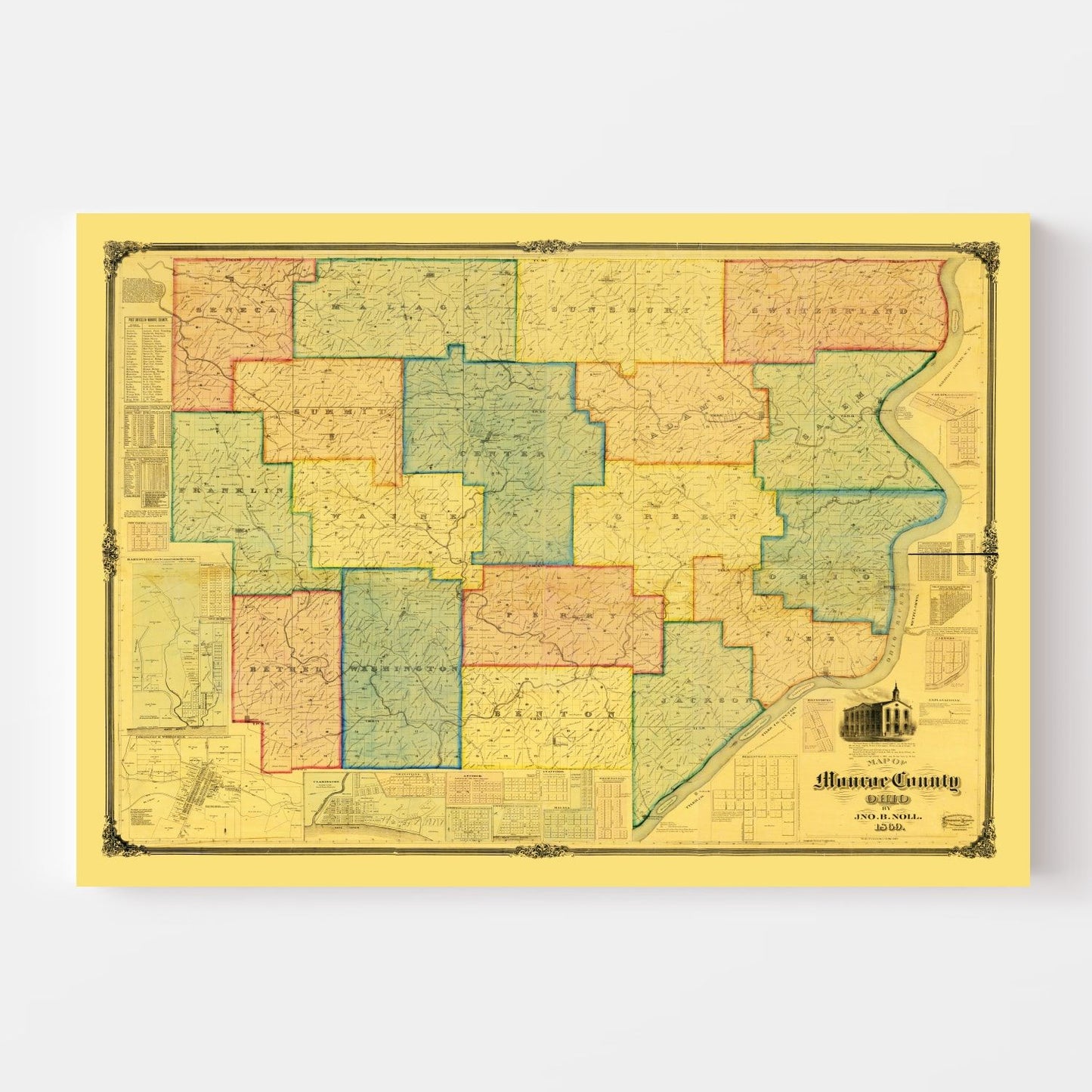 Vintage Map of Monroe County, Ohio, 1869