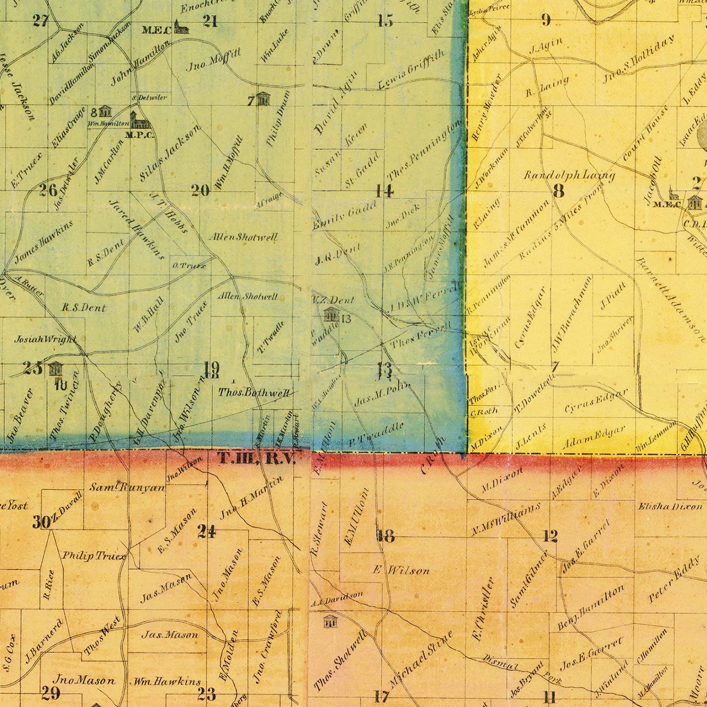 Vintage Map of Monroe County, Ohio, 1869