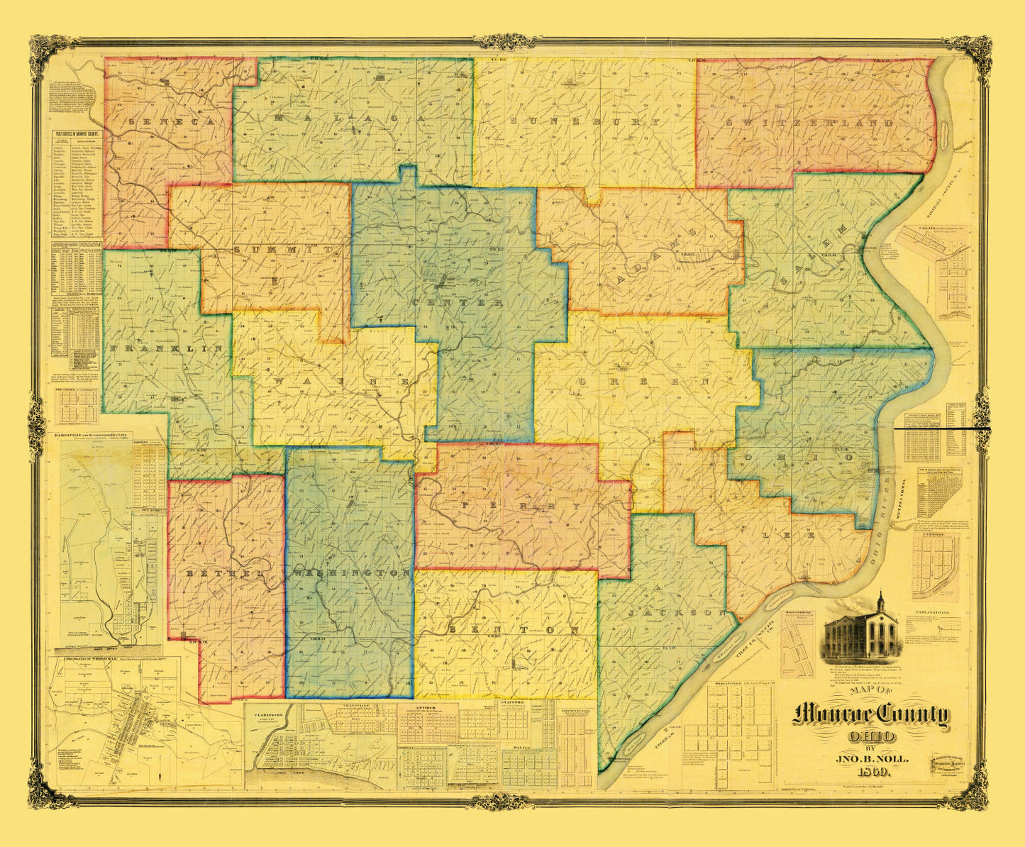 Vintage Map of Monroe County, Ohio, 1869