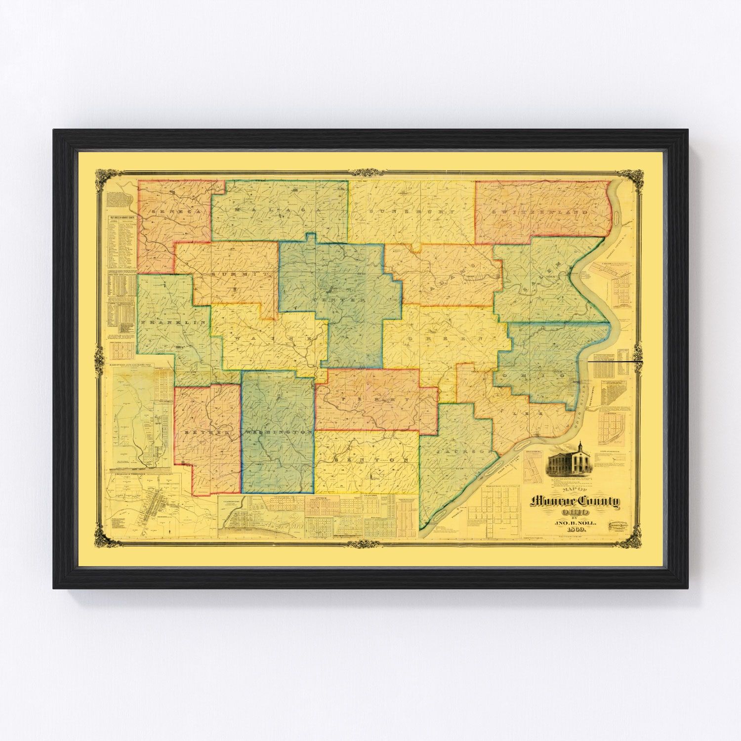 Vintage map of Monroe County, Ohio, 1869
