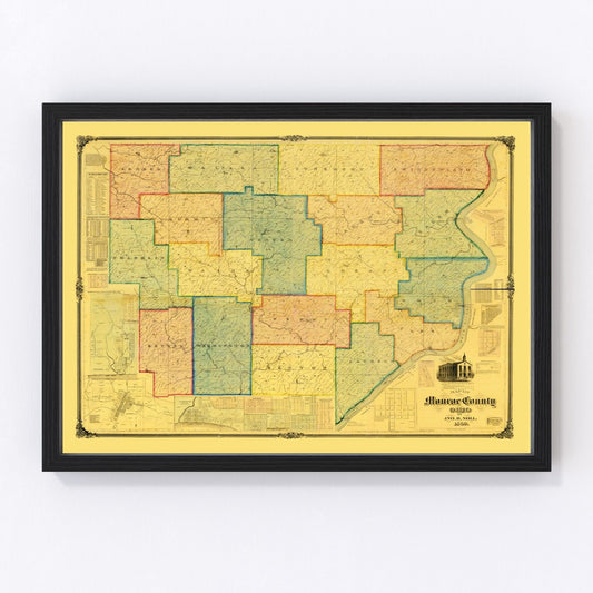 Vintage map of Monroe County, Ohio, 1869