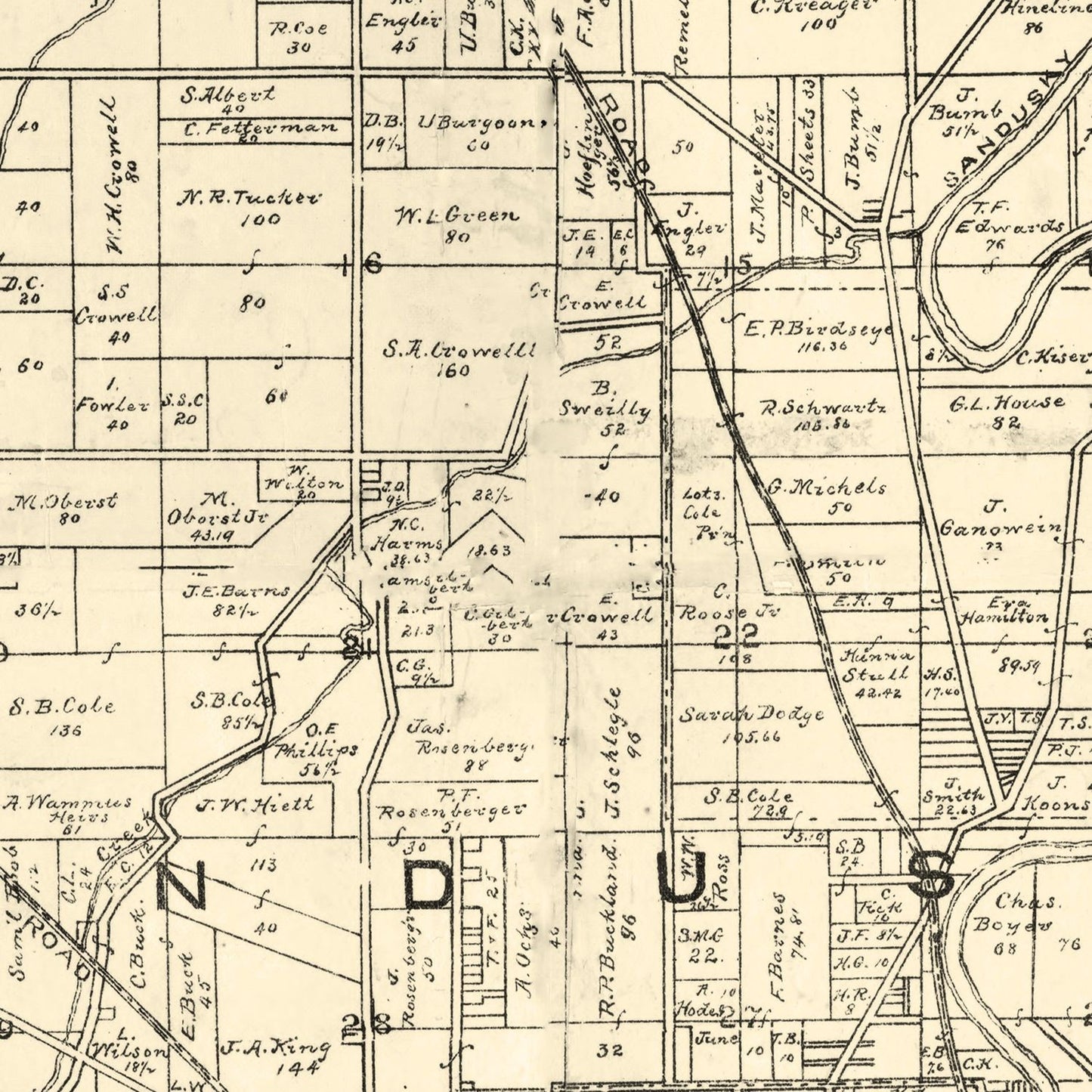 Vintage Map of Sandusky County, Ohio, 1891