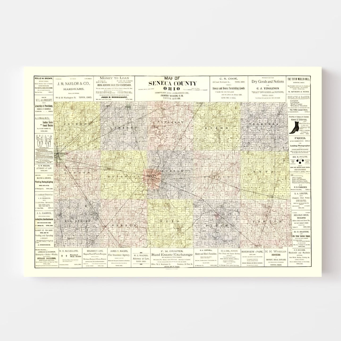 Vintage Map of Seneca County, Ohio, 1896