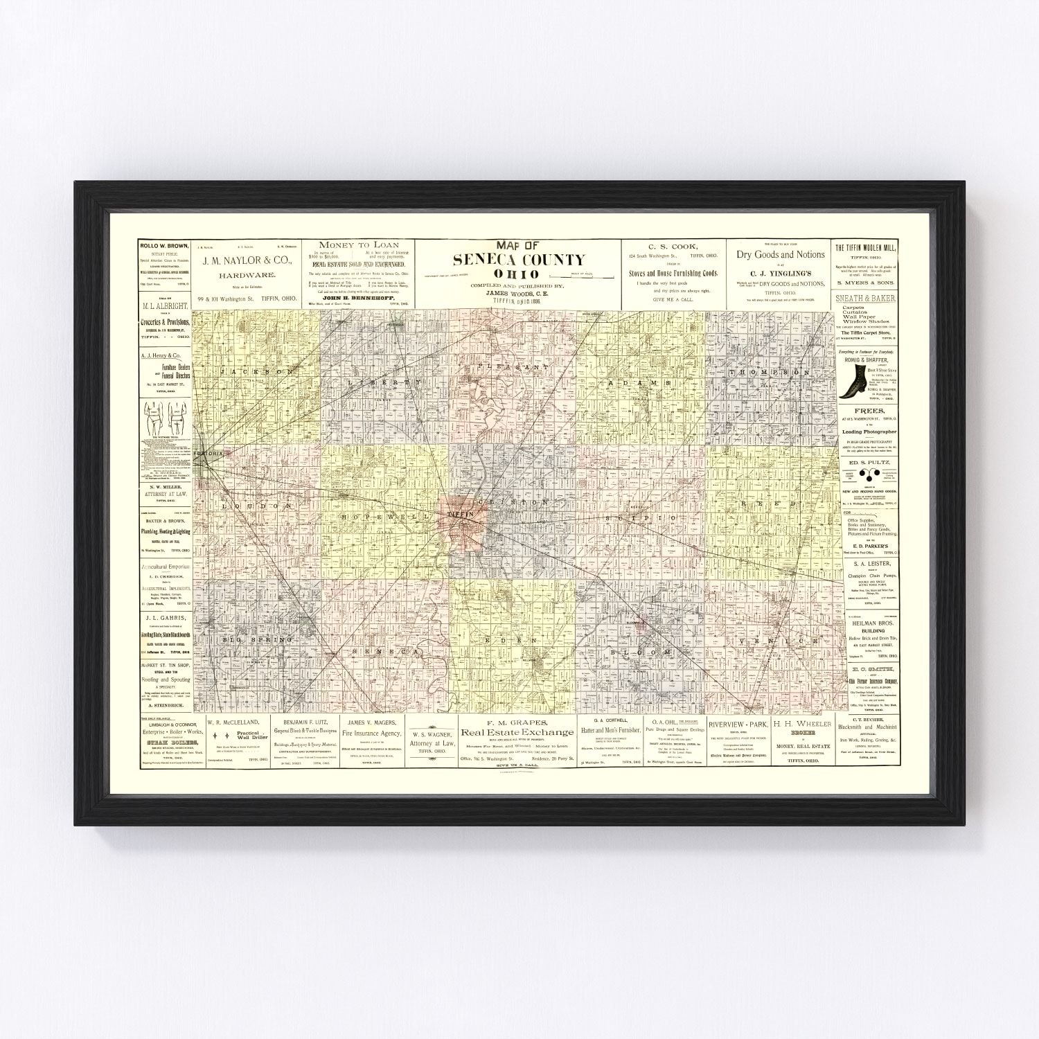 Vintage map of Seneca County, Ohio, 1896