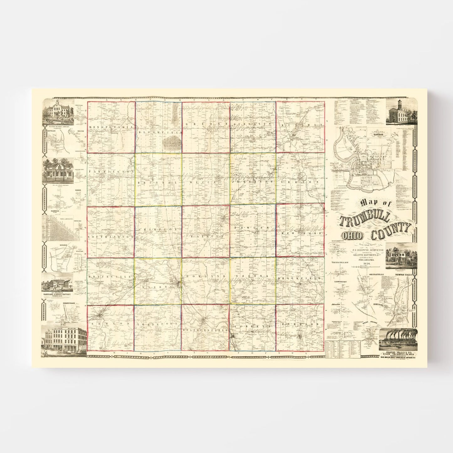 Vintage Map of Trumbull County, Ohio, 1856