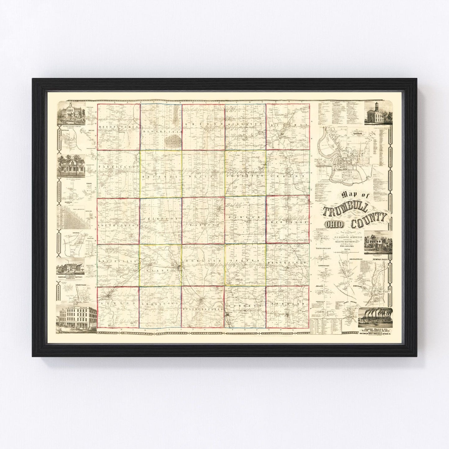 Vintage map of Trumbull County, Ohio, 1856