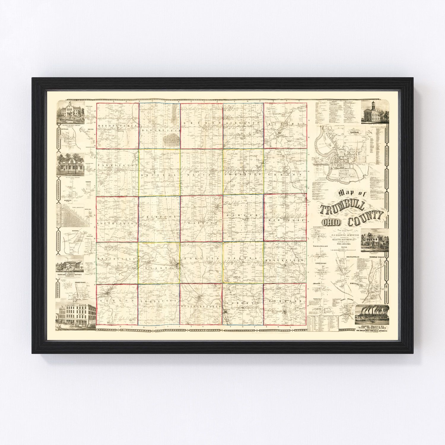 Vintage map of Trumbull County, Ohio, 1856