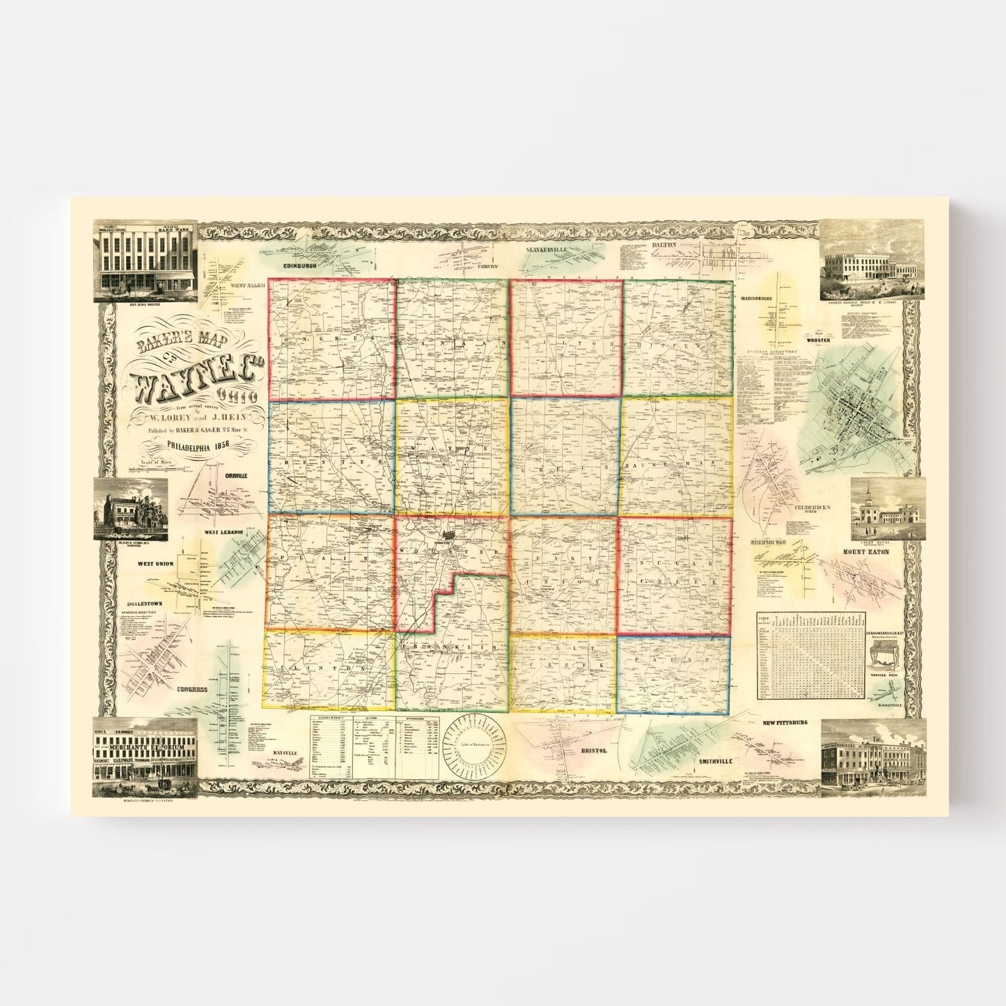 Vintage Map of Wayne County, Ohio 1856