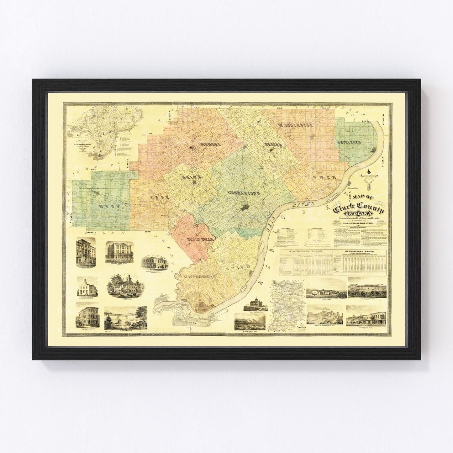 Vintage map of Clark County, Indiana, 1875