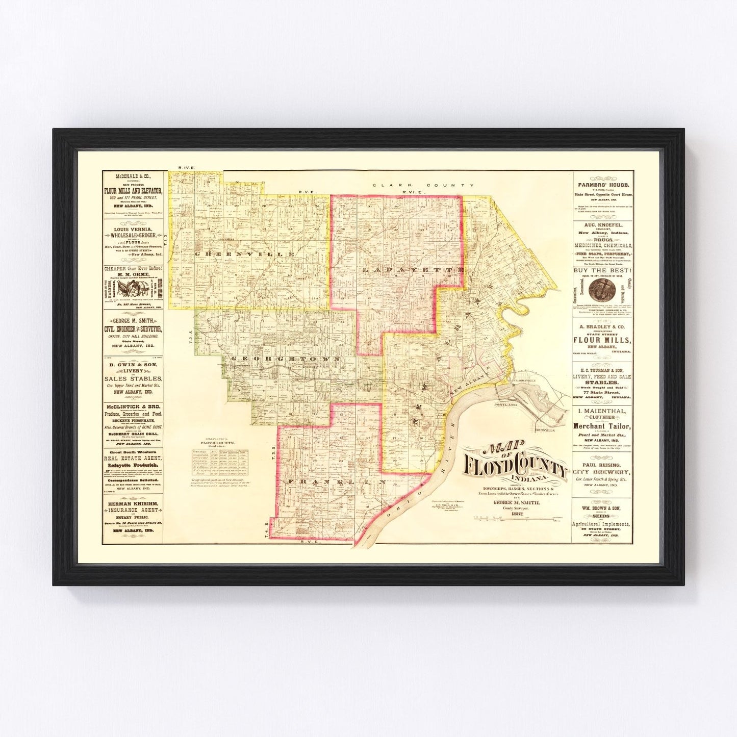 vintage map of Floyd County, Indiana, 1882