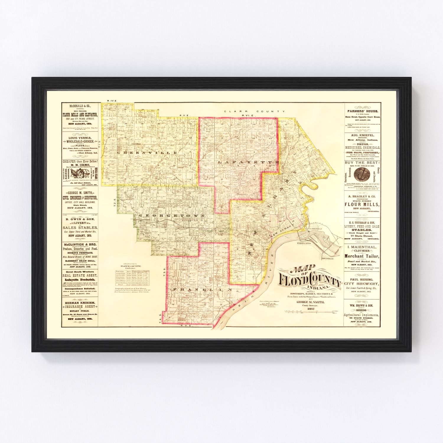 vintage map of Floyd County, Indiana, 1882