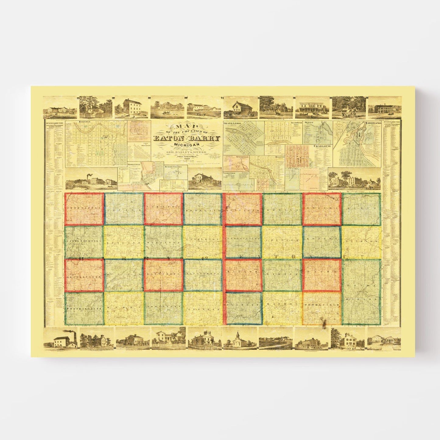 Vintage Map of Eaton County, Michigan, 1860
