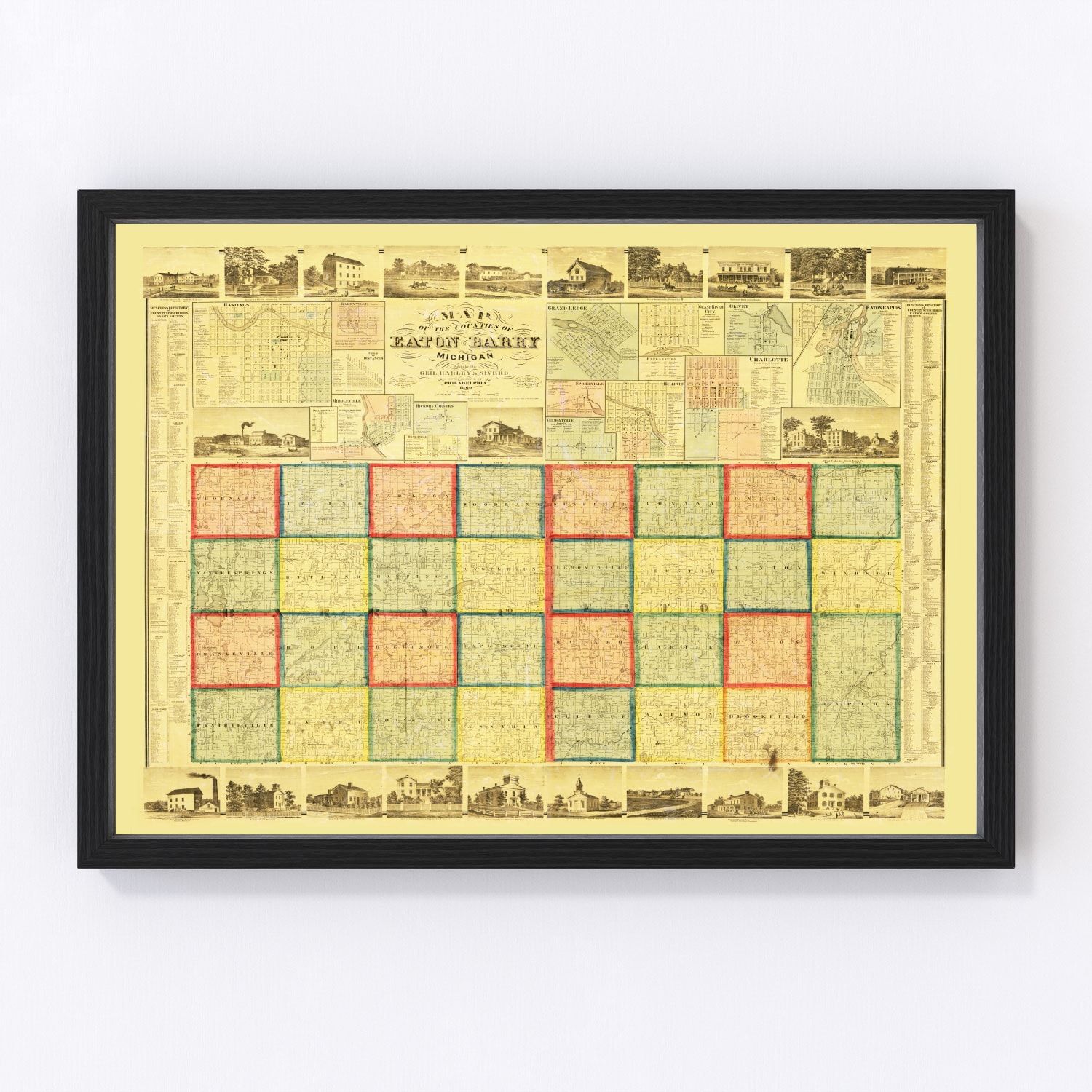 Vintage map of Eaton County, Michigan, 1860