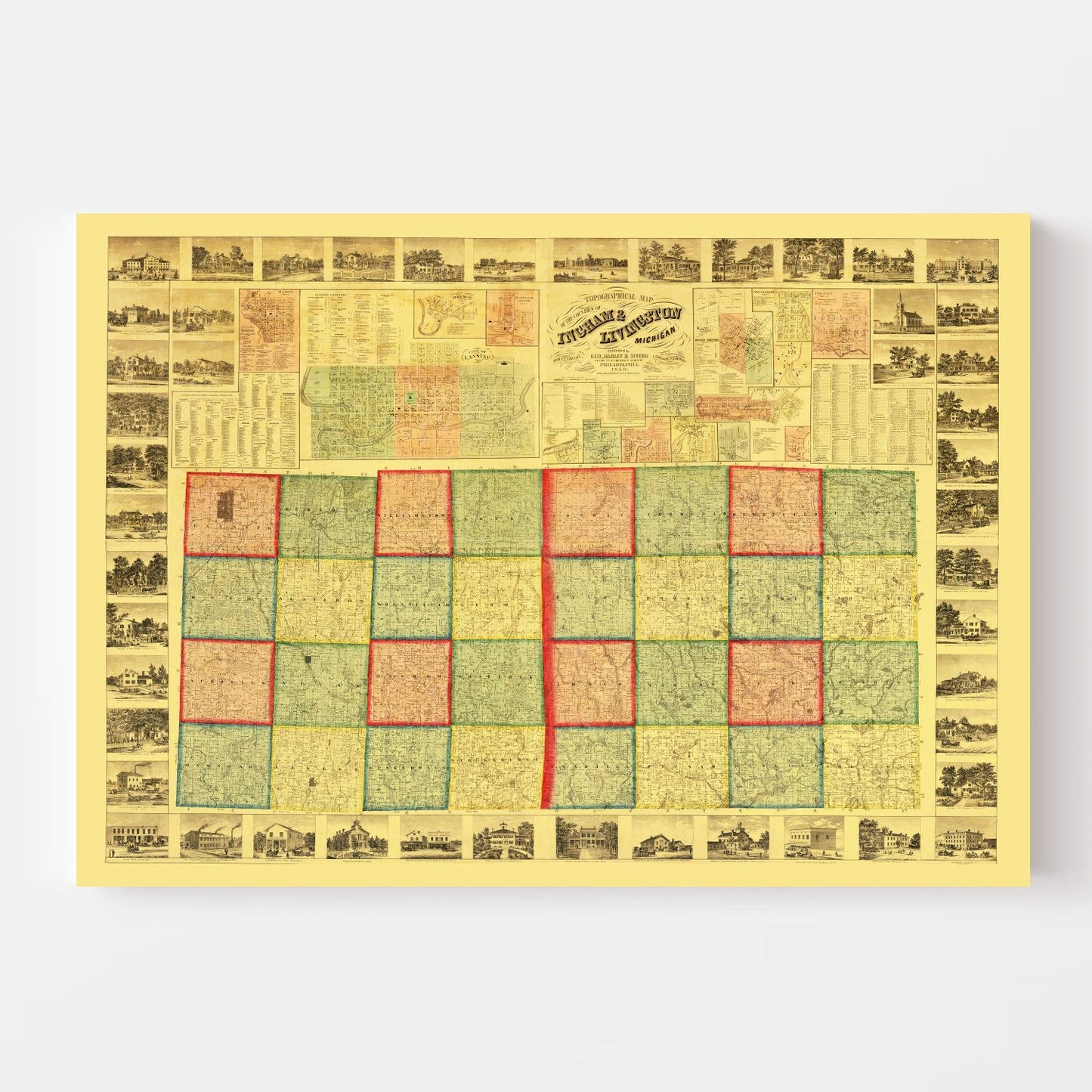 Vintage Map of Ingham County, Michigan, 1859