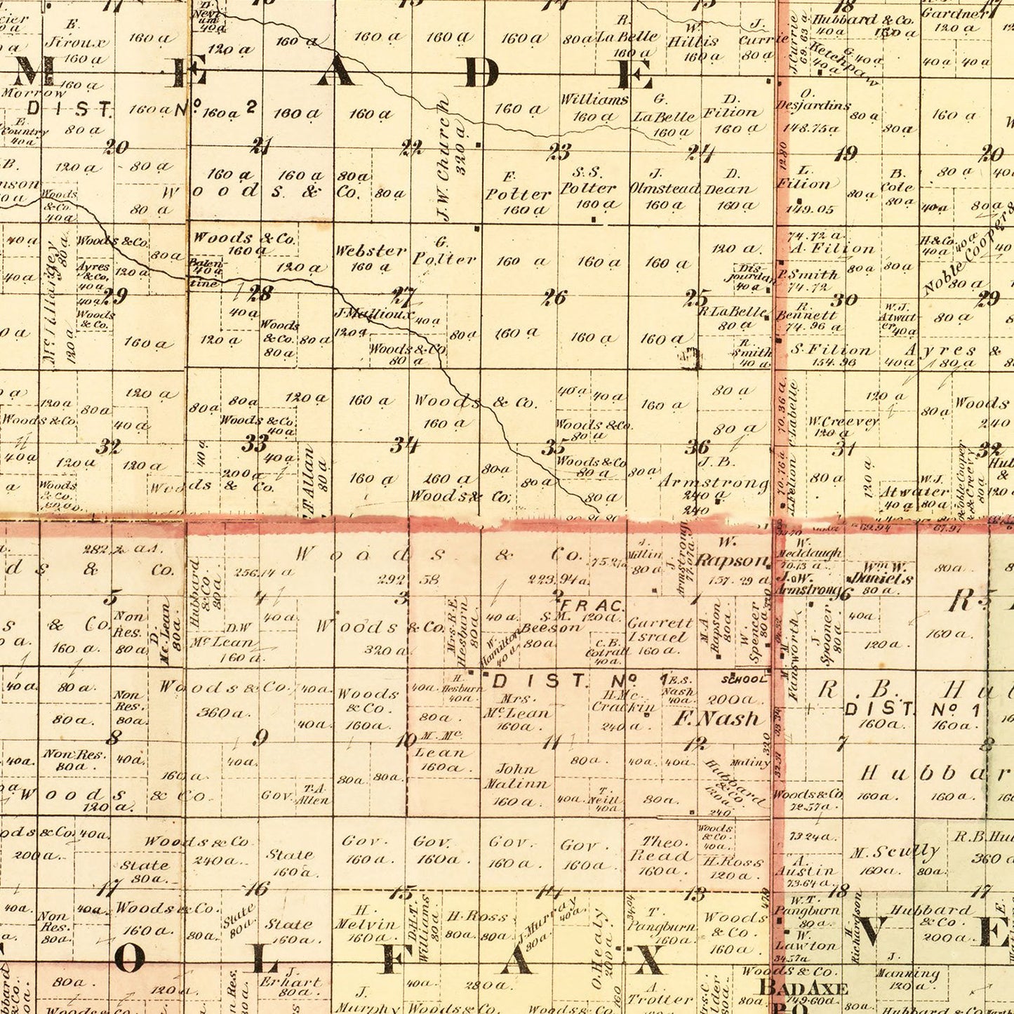 Vintage Map of Huron County, Michigan, 1875