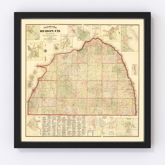 Vintage map of Huron County, Michigan, 1875