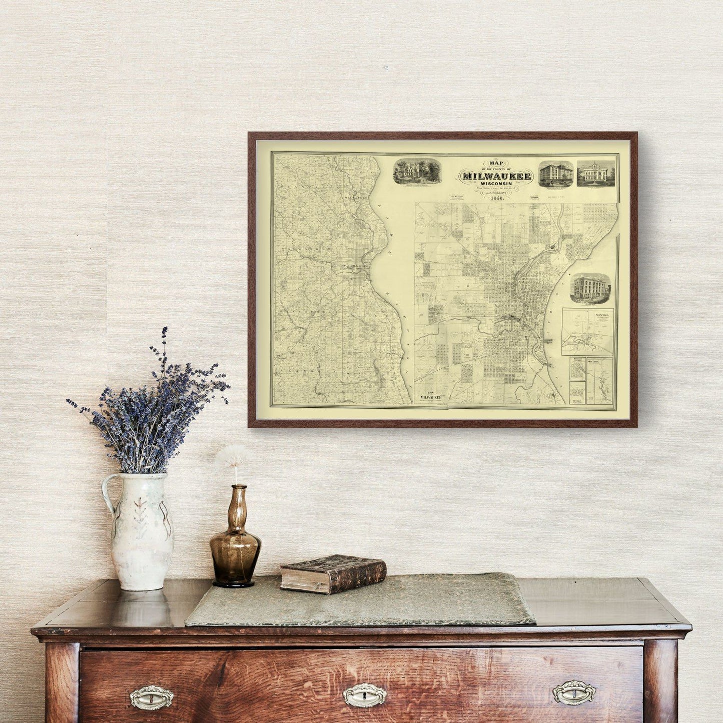Vintage Map of Milwaukee County, Wisconsin, 1858 II