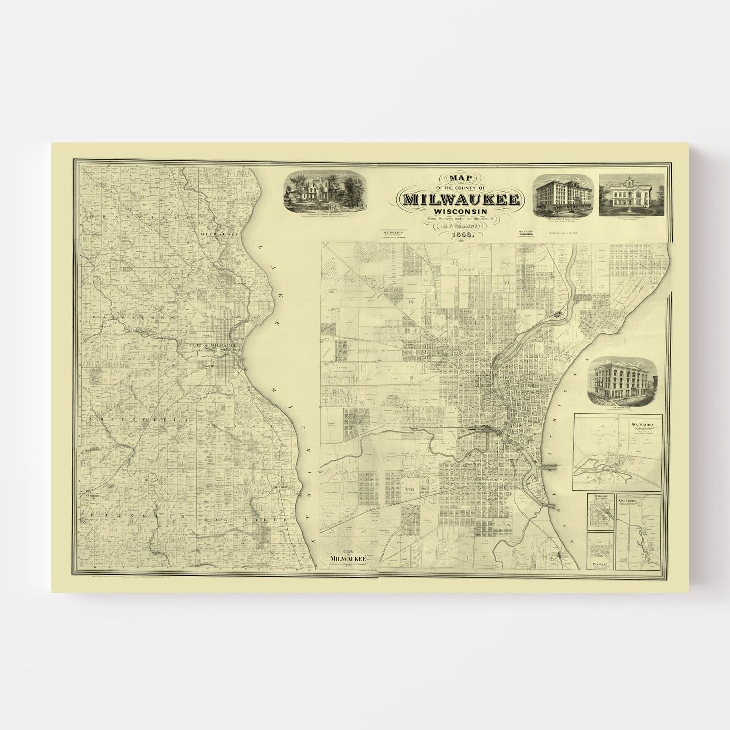 Vintage Map of Milwaukee County, Wisconsin, 1858 II