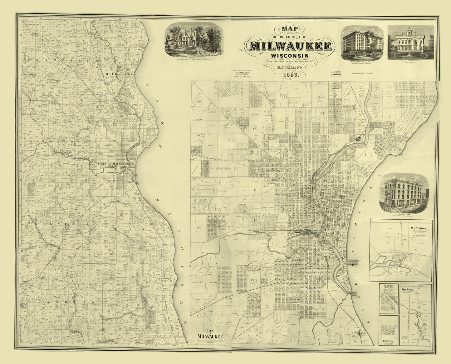 Vintage Map of Milwaukee County, Wisconsin, 1858 II