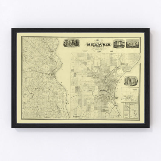 vintage map of Milwaukee County, Wisconsin, 1858