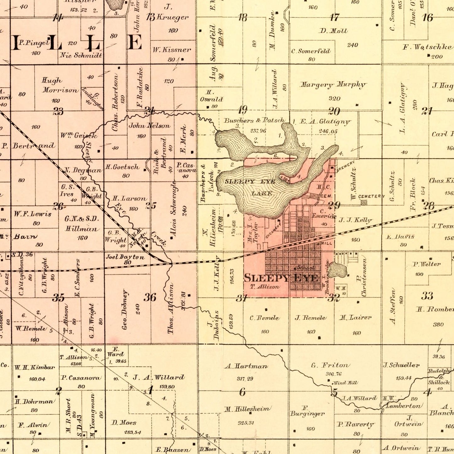 Vintage Map of Brown County, Minnesota 1886 Wall Art
