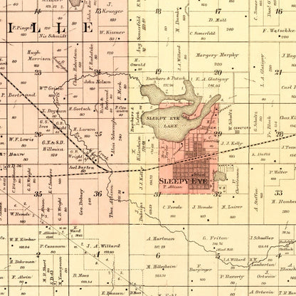 Vintage Map of Brown County, Minnesota 1886 Wall Art