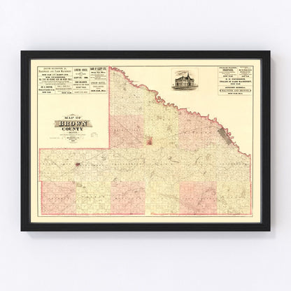 Vintage map of Brown County, Minnesota, 1886 - digitally restored cartographic print