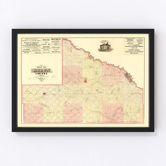 Vintage map of Brown County, Minnesota, 1886 - digitally restored cartographic print