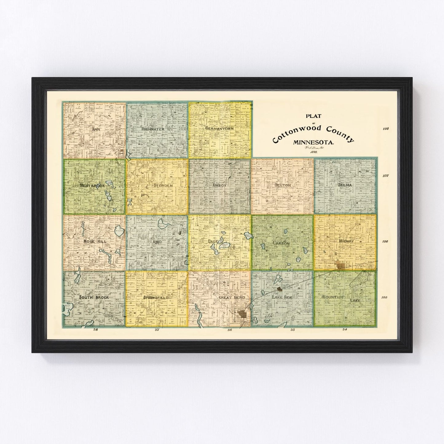 vintage map of Cottonwood County, Minnesota, 1898