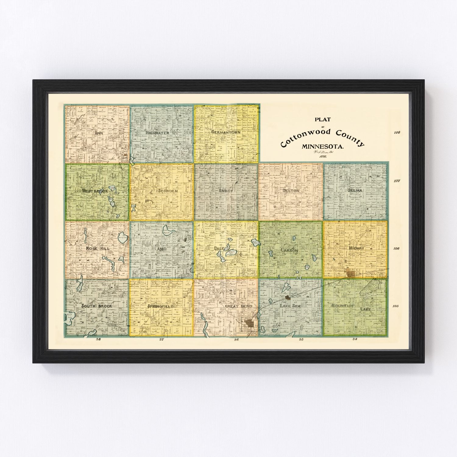 vintage map of Cottonwood County, Minnesota, 1898