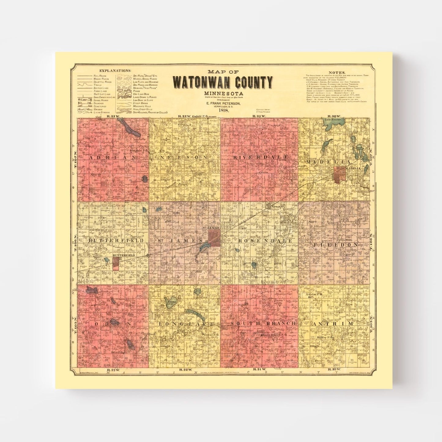 Vintage Map of Watonwan County, Minnesota, 1898 (II)