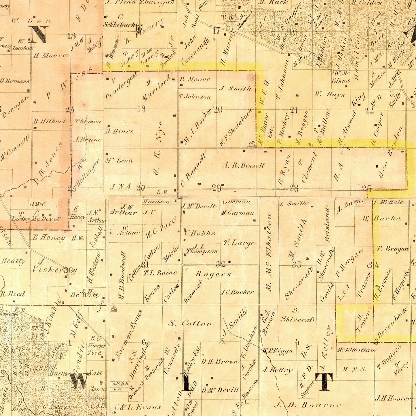 Vintage Map of Clinton County, Iowa, 1865