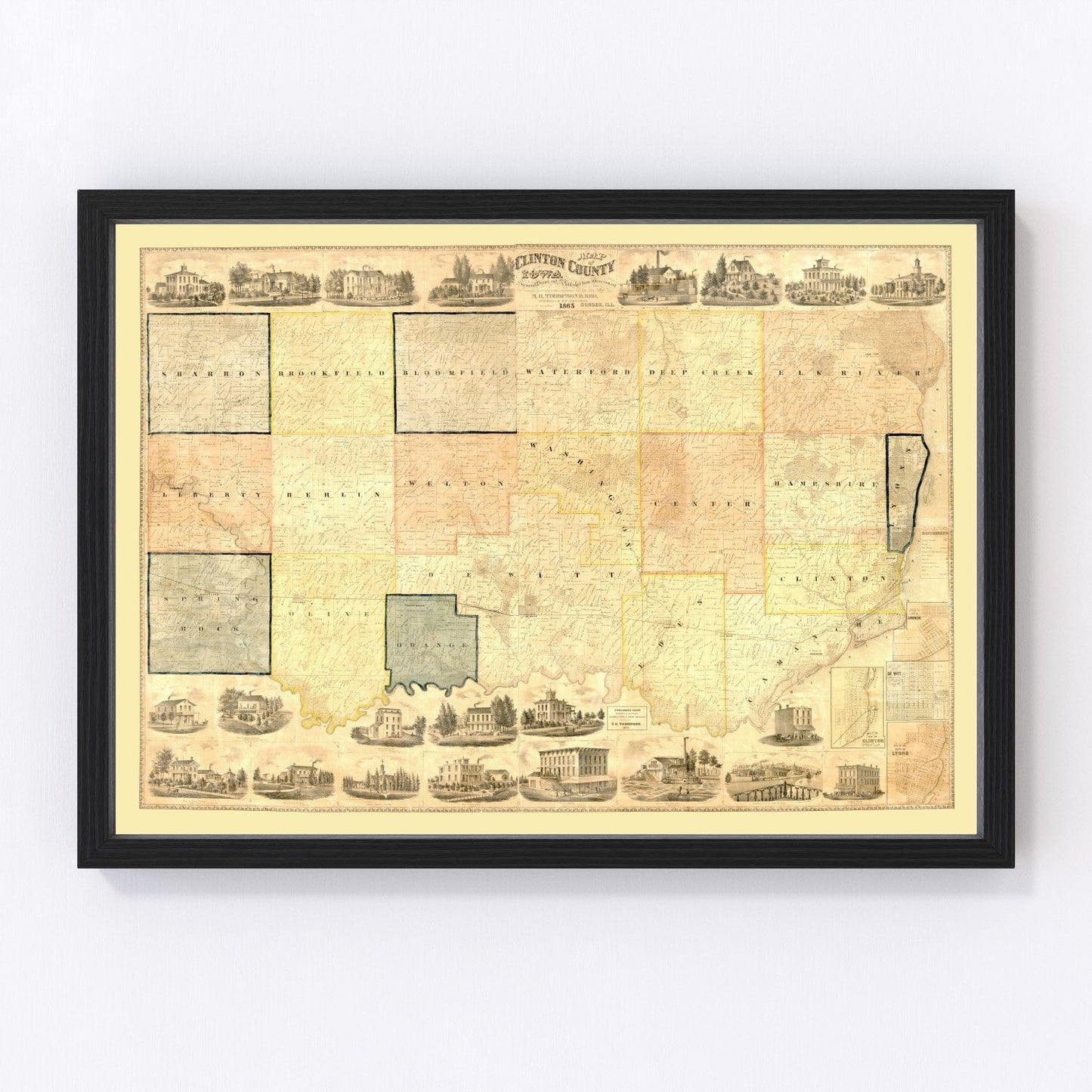 vintage map of Clinton County, Iowa, 1865