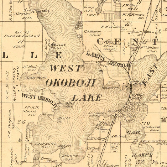 Vintage Map of Dickinson County, Iowa, 1883