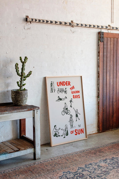 Golden Rays of Joy Retro Bike and Dog Wall Art