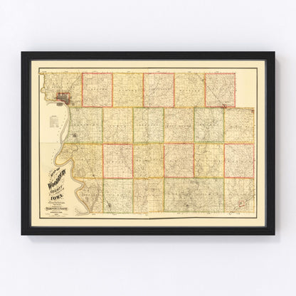 Vintage map of Woodbury County, Iowa, 1884, with Sioux City, digitally restored print