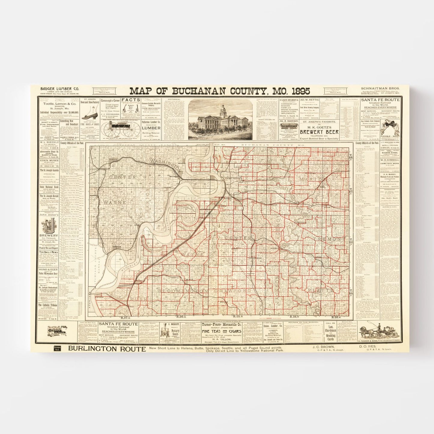 Vintage Map of Buchanan County, Iowa 1895 Wall Art