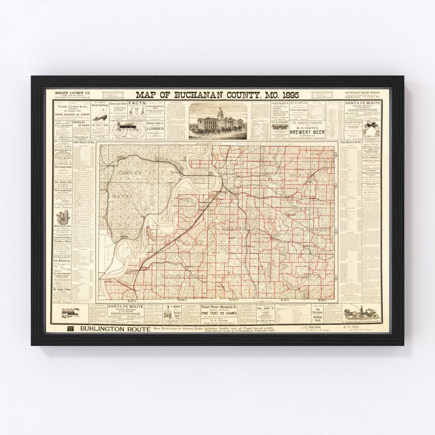 Vintage map of Buchanan County, Iowa, 1895 - digitally restored cartographic print