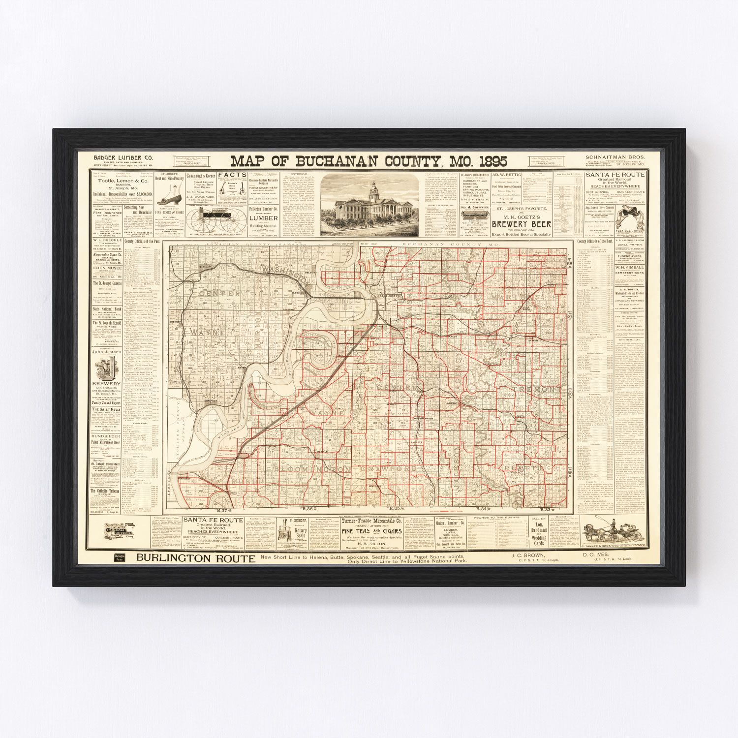 Vintage map of Buchanan County, Iowa, 1895 - digitally restored cartographic print