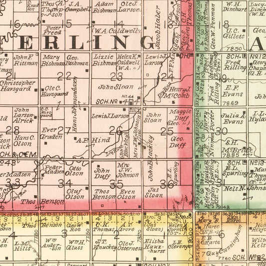 Vintage Map of Brookings County, South Dakota 1897