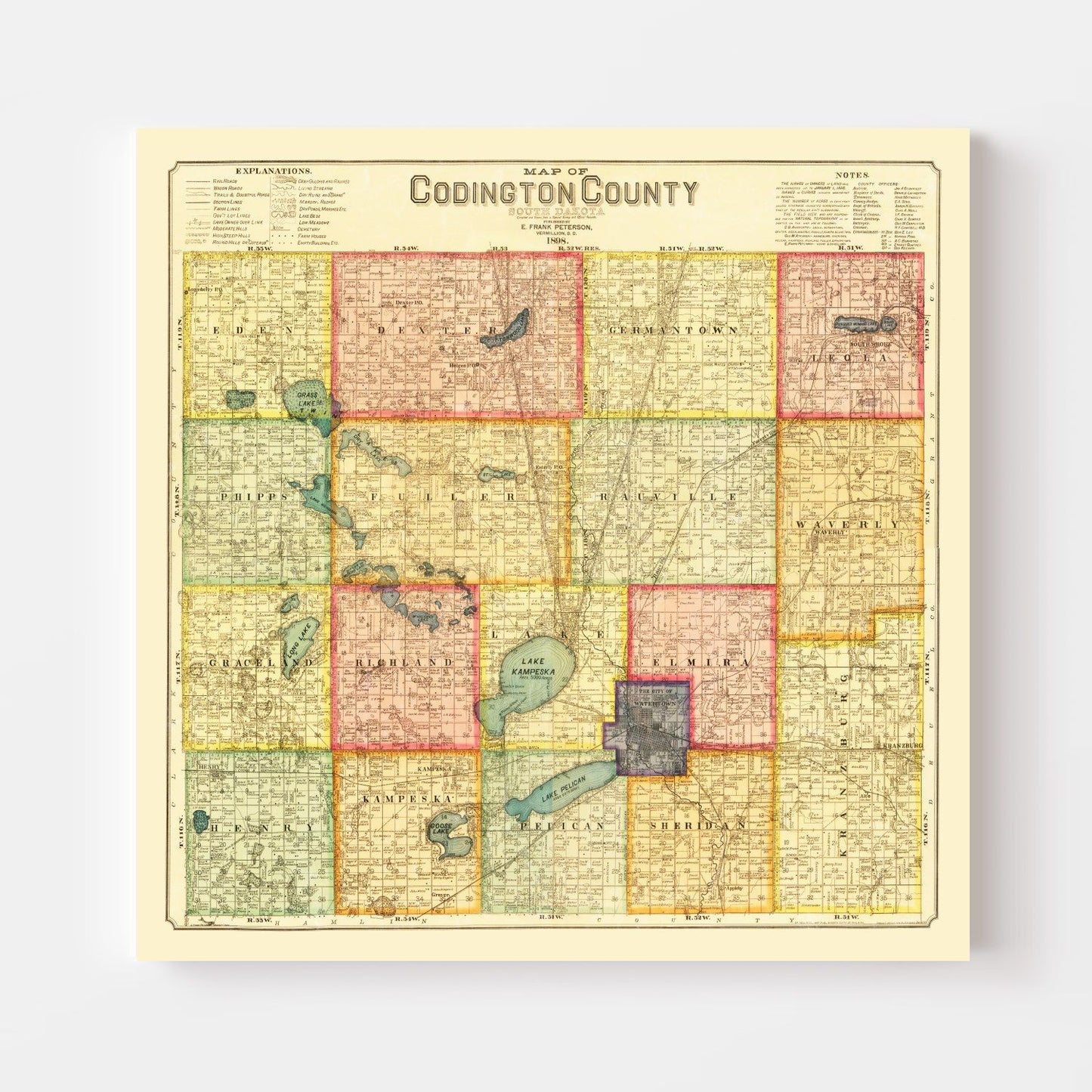 Vintage Map of Codington County, South Dakota, 1898