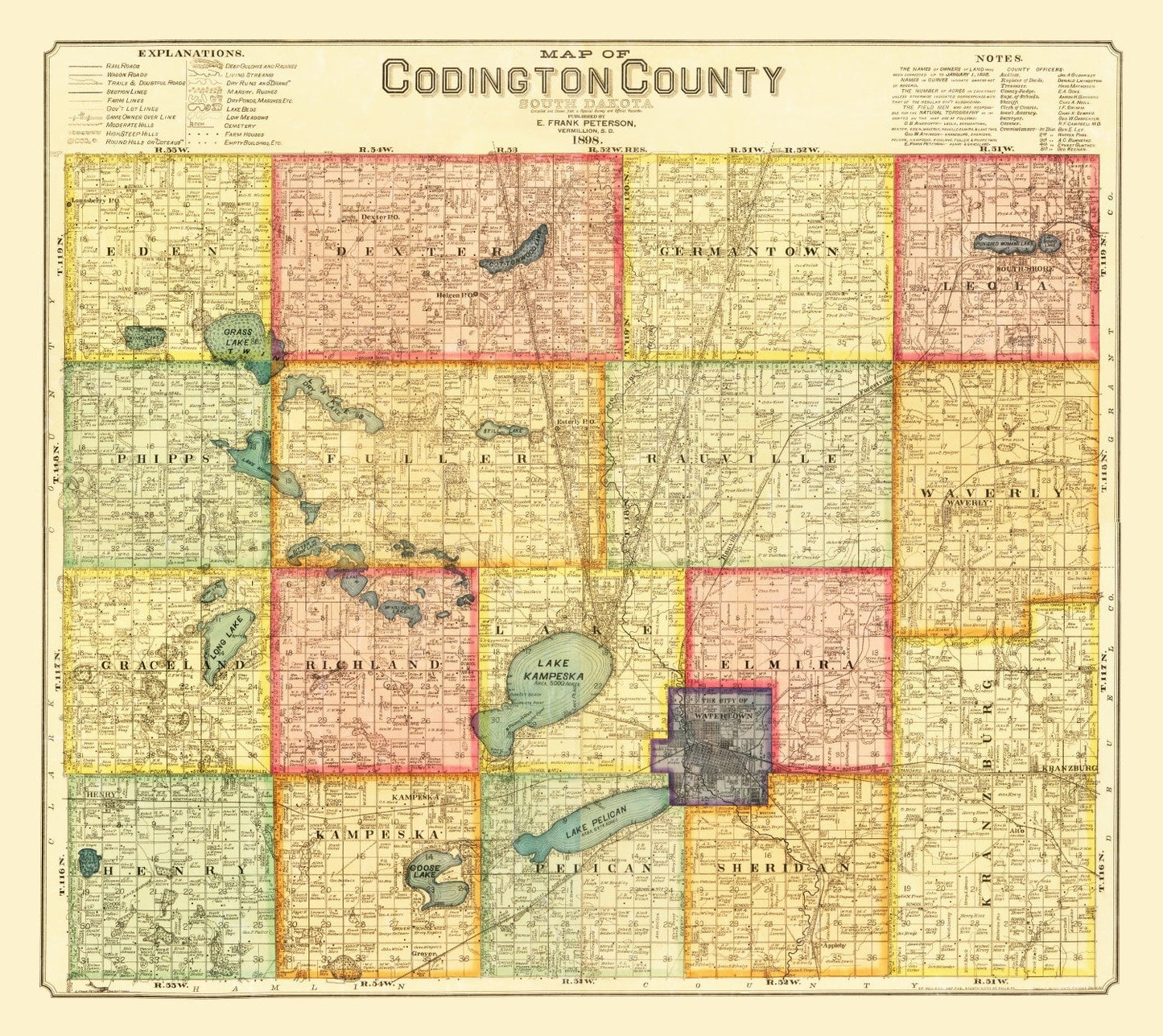 Vintage Map of Codington County, South Dakota, 1898