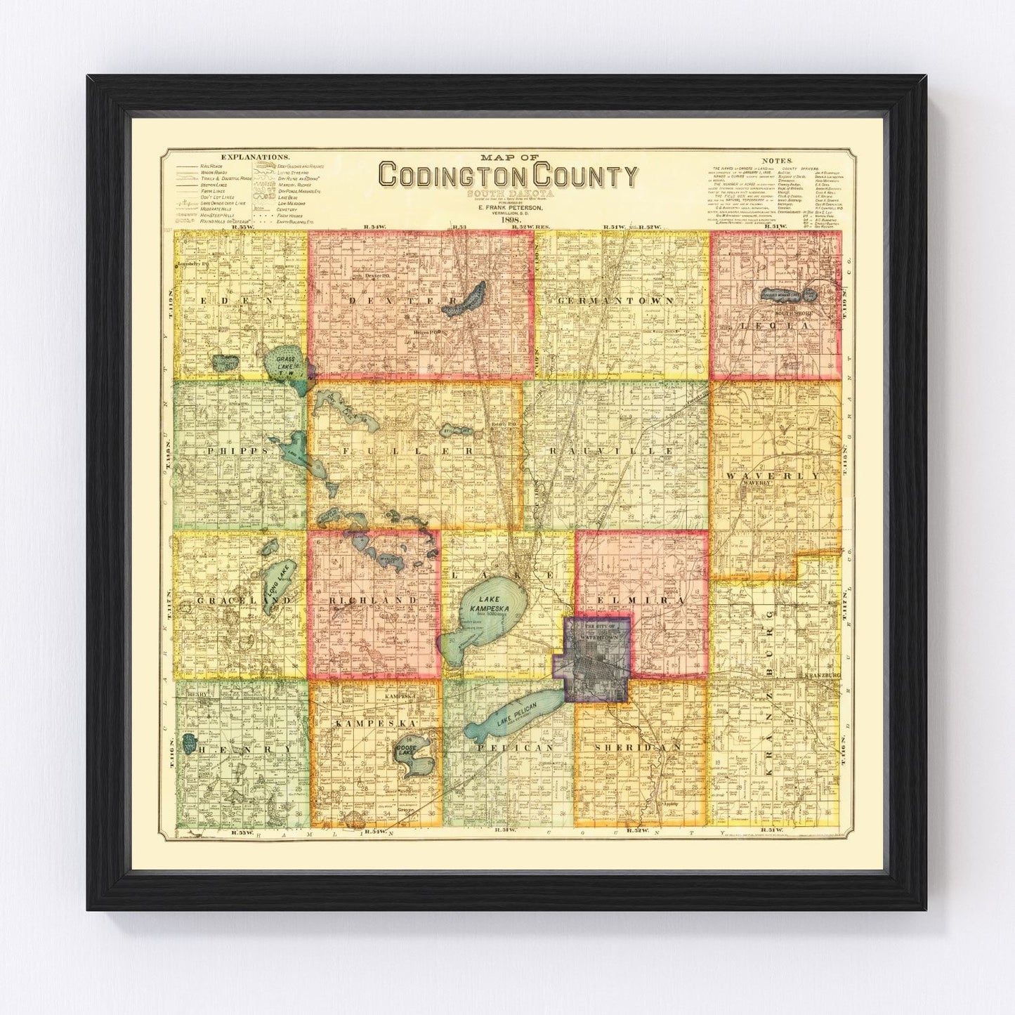 Vintage map of Codington County, South Dakota, 1898