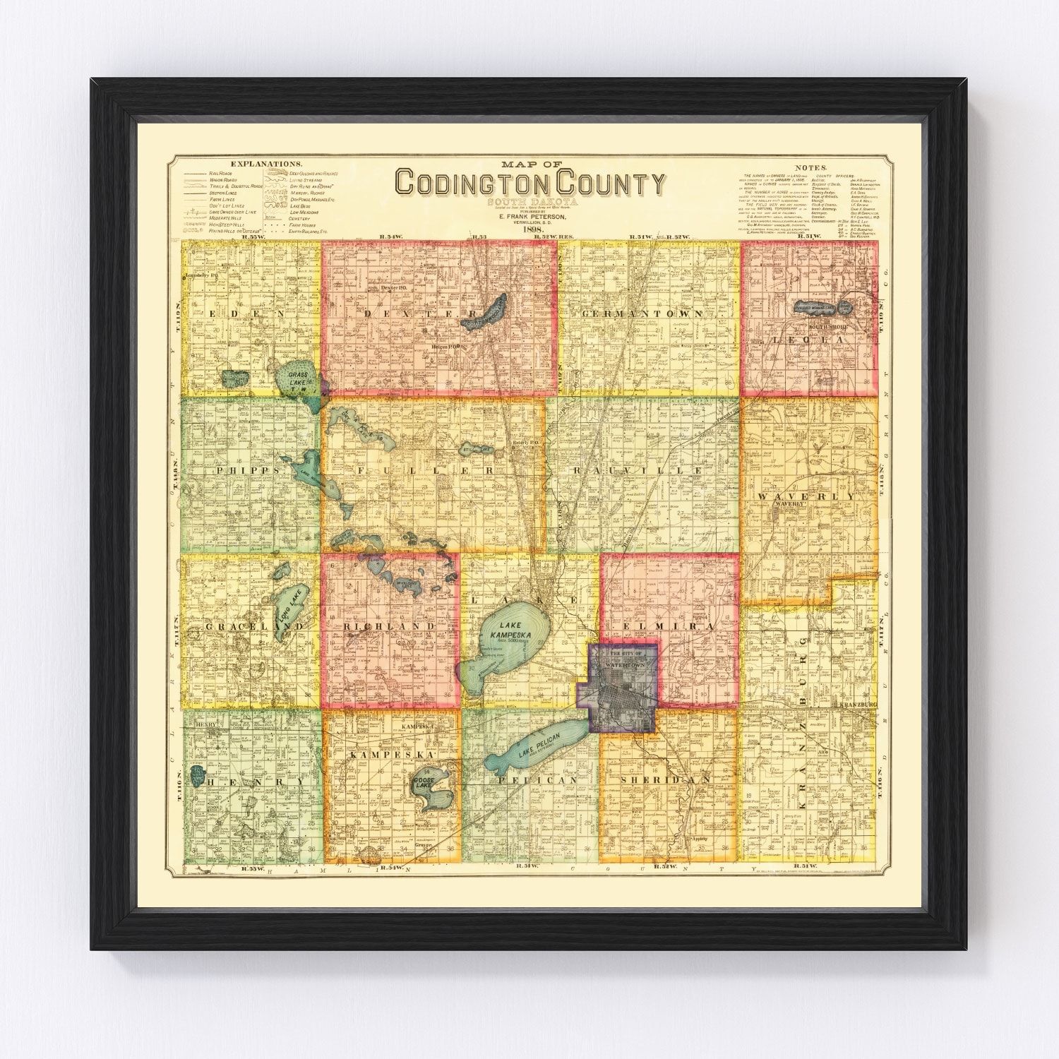Vintage map of Codington County, South Dakota, 1898