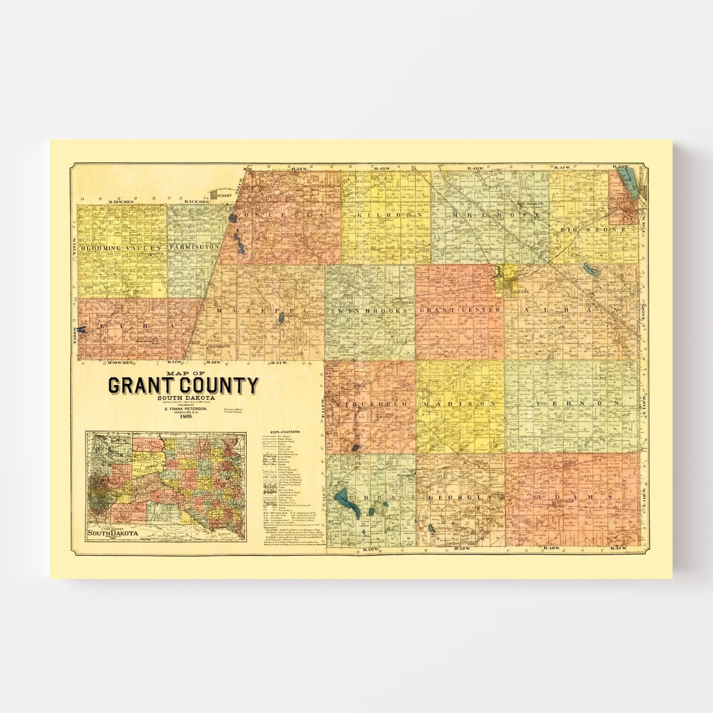 Vintage Map of Grant County, South Dakota, 1899