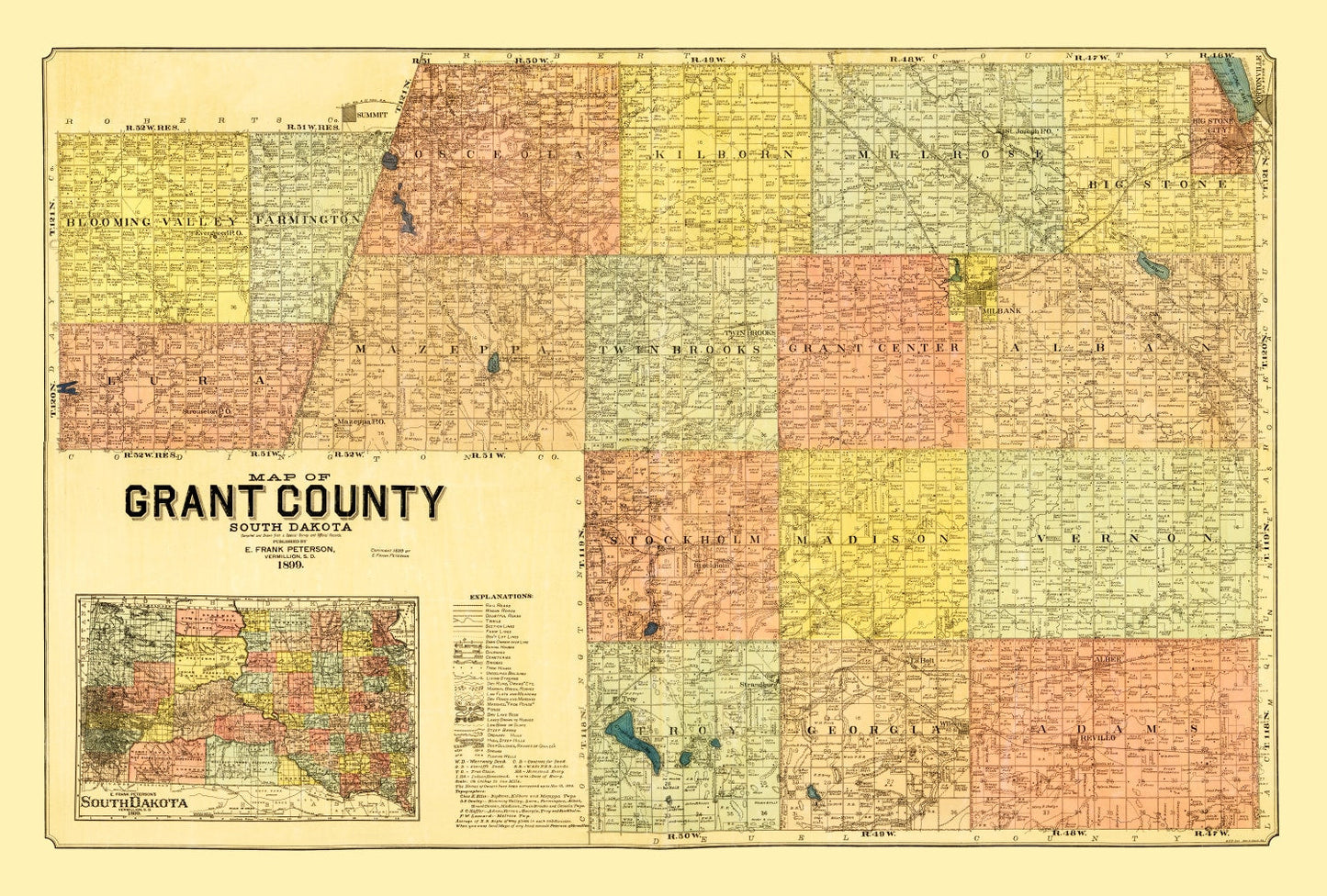 Vintage Map of Grant County, South Dakota, 1899