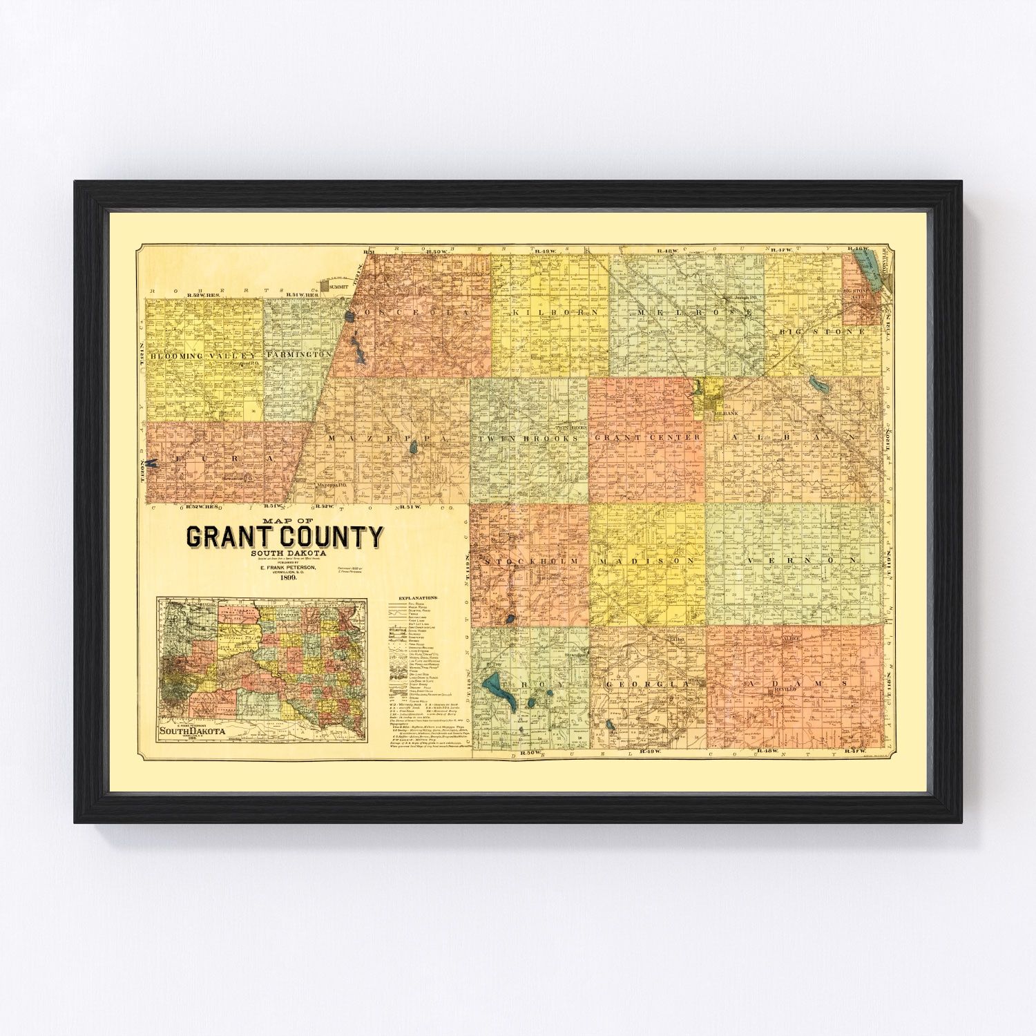 Vintage map of Grant County, South Dakota, 1899