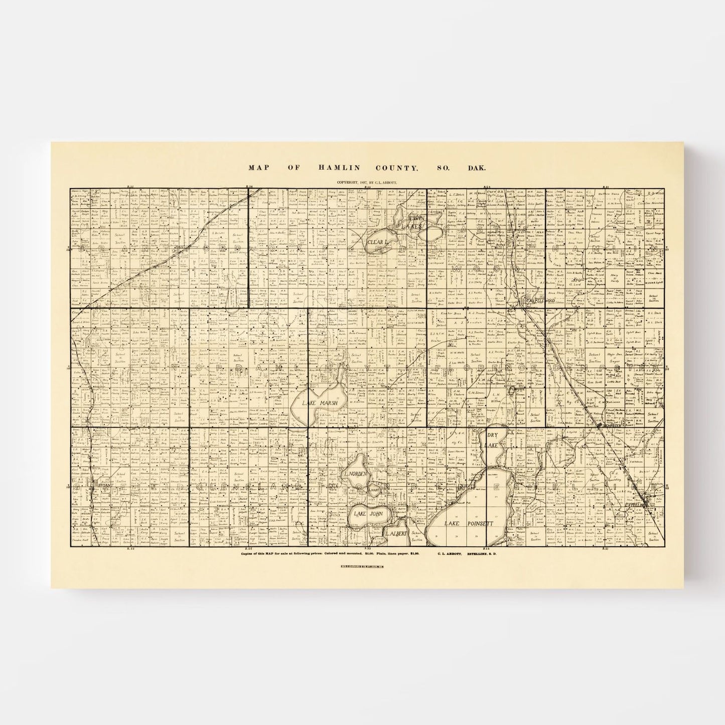 Vintage Map of Hamlin County, South Dakota, 1897
