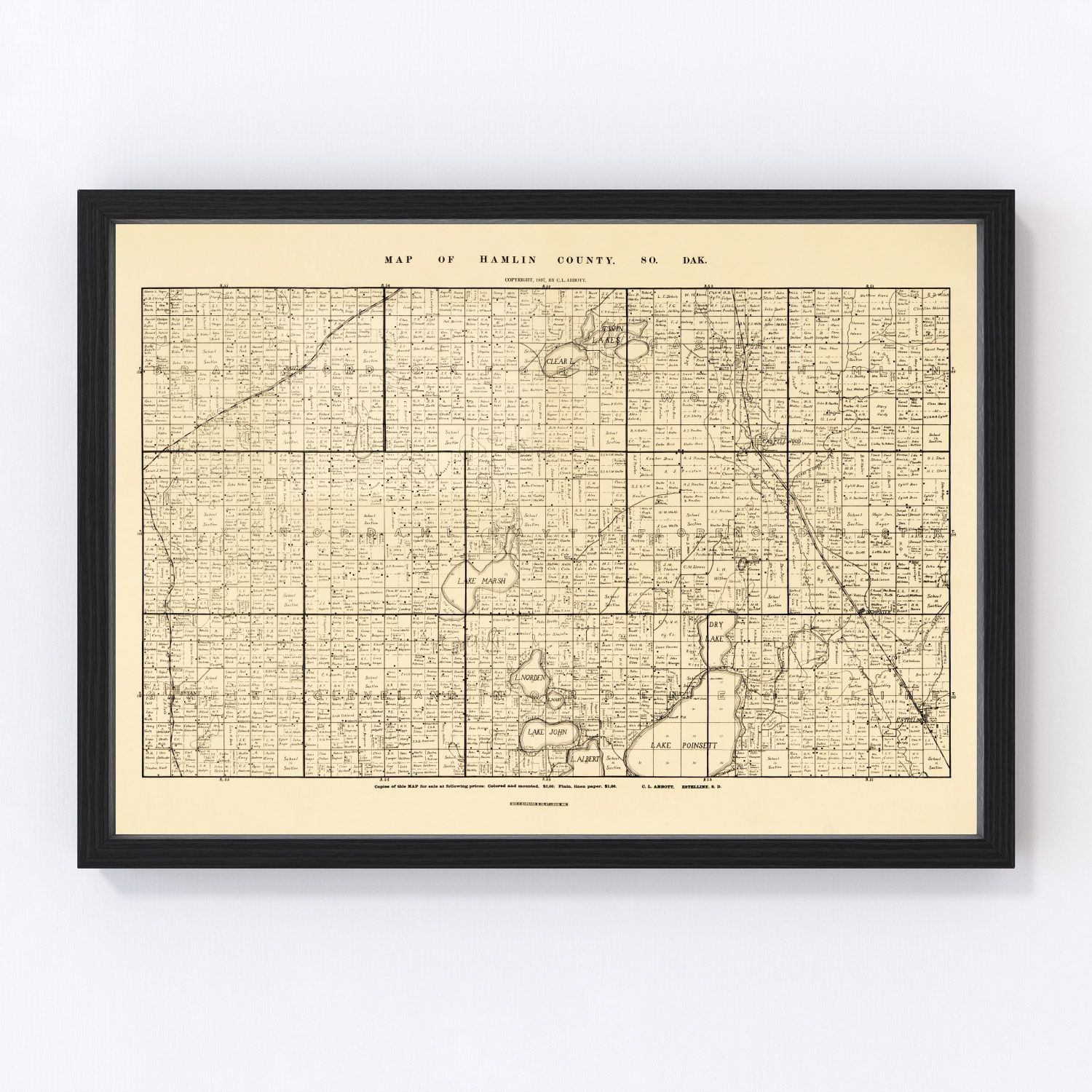 vintage map of Hamlin County, South Dakota, 1897